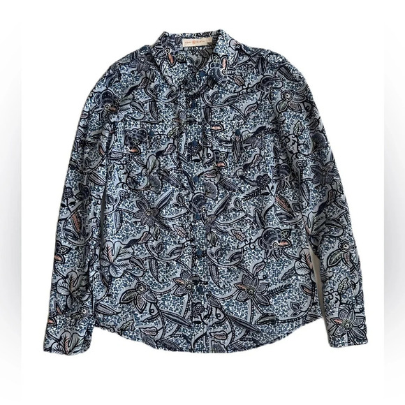 Tory‎ Burch Women’s Blue Printed Cotton Collared Long Sleeve Button Down Top - Picture 3 of 13